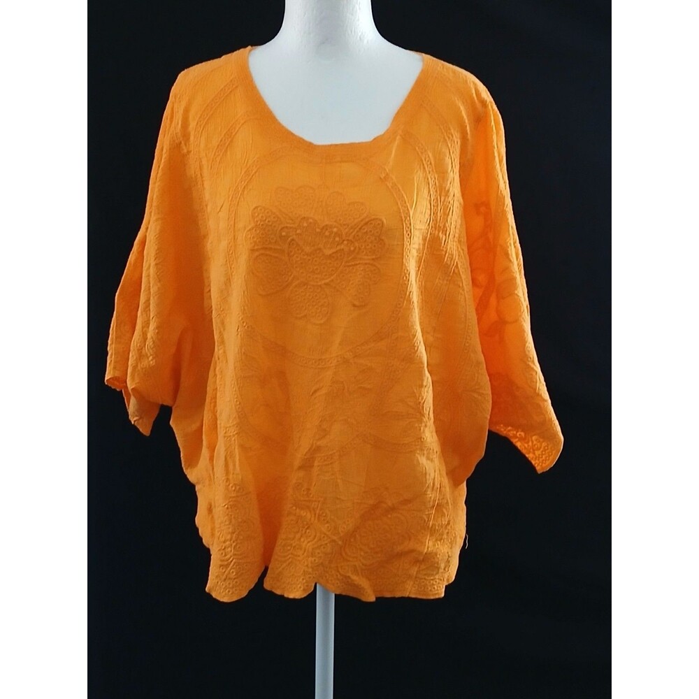 Cato Batwing Style Vibrant Orange Boho Flowy Top Large NWOT